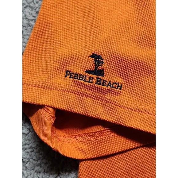 Pebble Beach Performance Polo Shirt Mens Golf Orange Stripped Size Medium - Picture 6 of 12